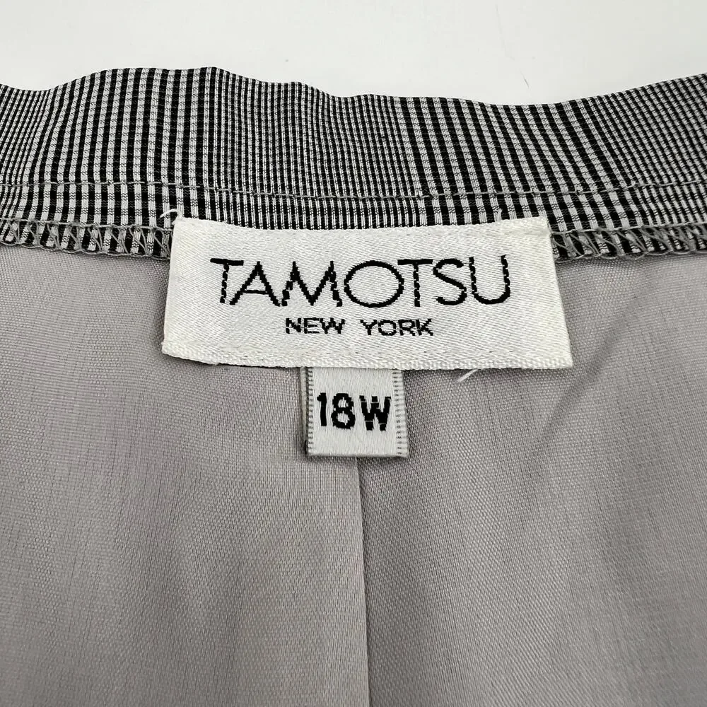 Vtg Tamotsu Women Trouser Pants Cotton Silk Blend 18W Black White Glen Plaid NEW